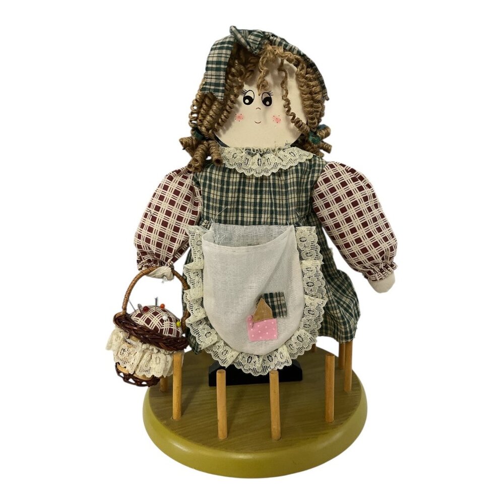 Vintage Thread Spool Holder Rag Doll Peg Rack Primitive Sewing Decor - Picture 1 of 4
